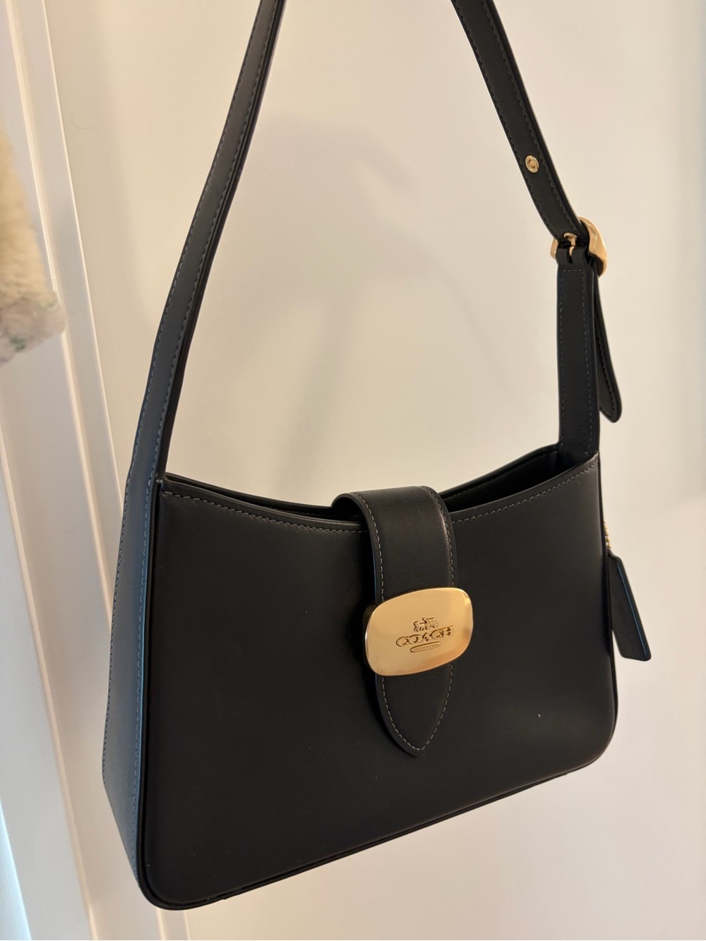 Coach Black Leather Shoulder Bag with Gold Accent